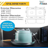 Fossa 45"x20"x10" Inch Double Bowl Tap Hole With Soap Dispenser 304 Grade Stainless steel Handmade Kitchen Sink ( Black ) - Fossa Home